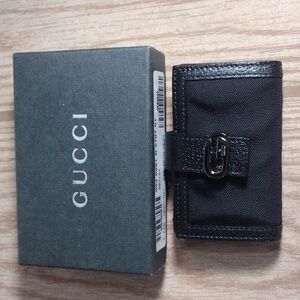 Gucci Black Leather & Nylon 6 key holder & Box 2.75x3.25-in Authentic for Women
